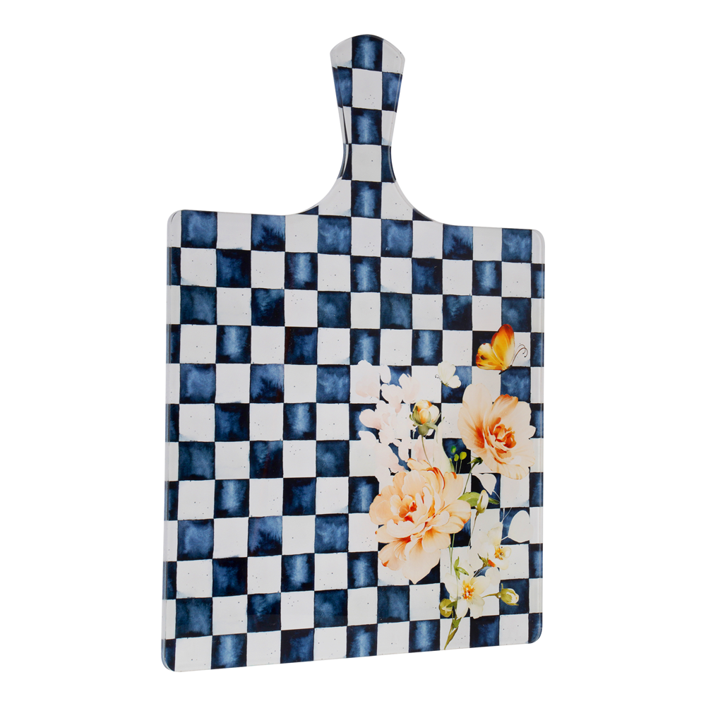Checkered Black Lucite Serving Board with Handle