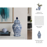 Decorative Jar - White/Blue Ceramic Chinoiserie Charm, 18 in