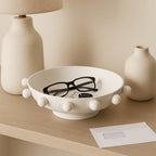 Decorative Bowl - White Iron/Fir Wood Hobnail