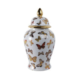 Decorative Jar- White/Gold Ceramic Tall Butterflies, 18 in.