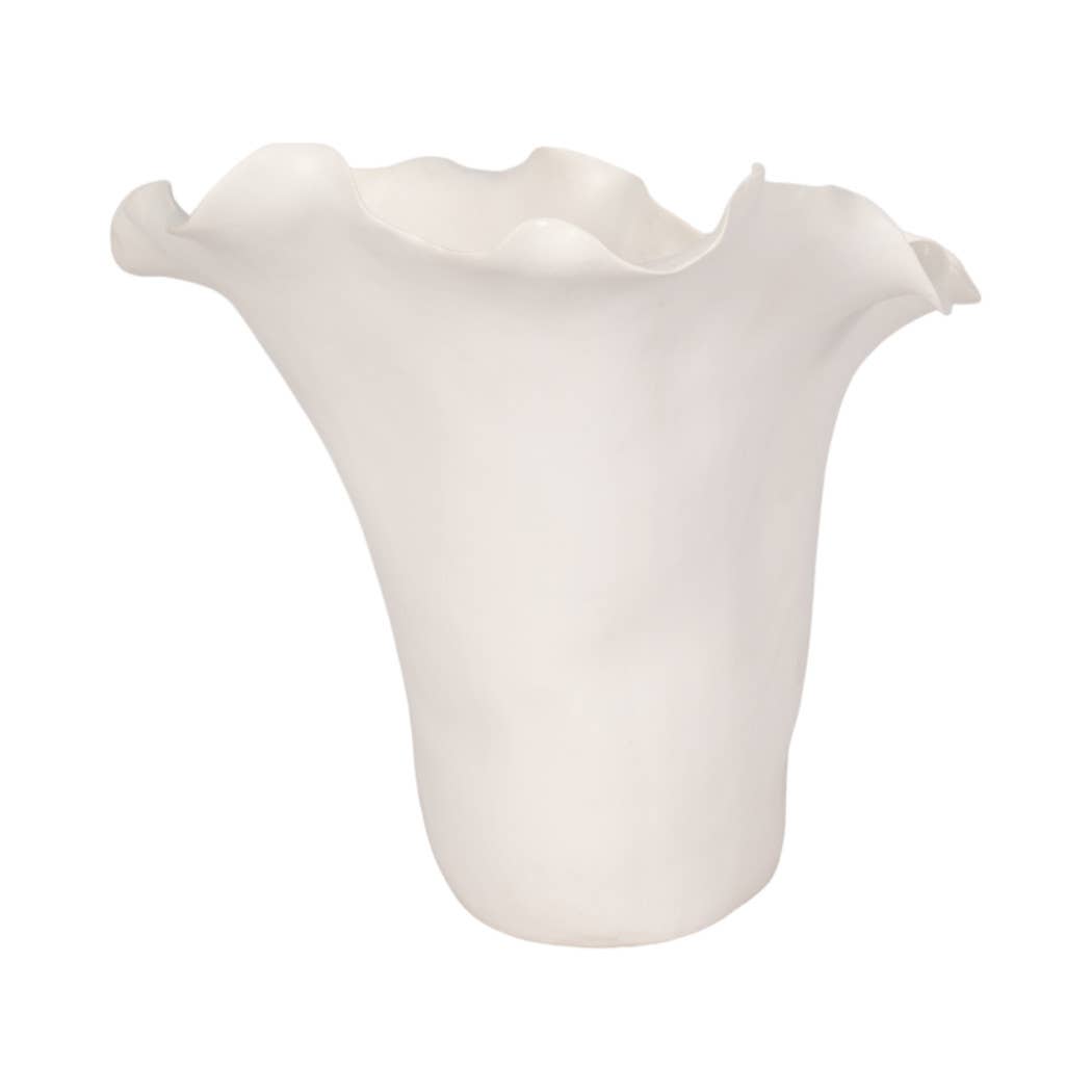 White Ruffled Edge Ceramic Vase, Medium