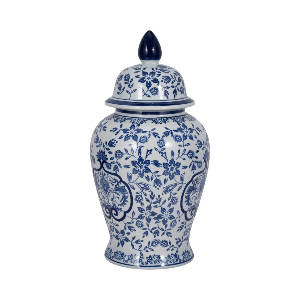 White and Blue Chinoiserie Lidded Jar, Medium