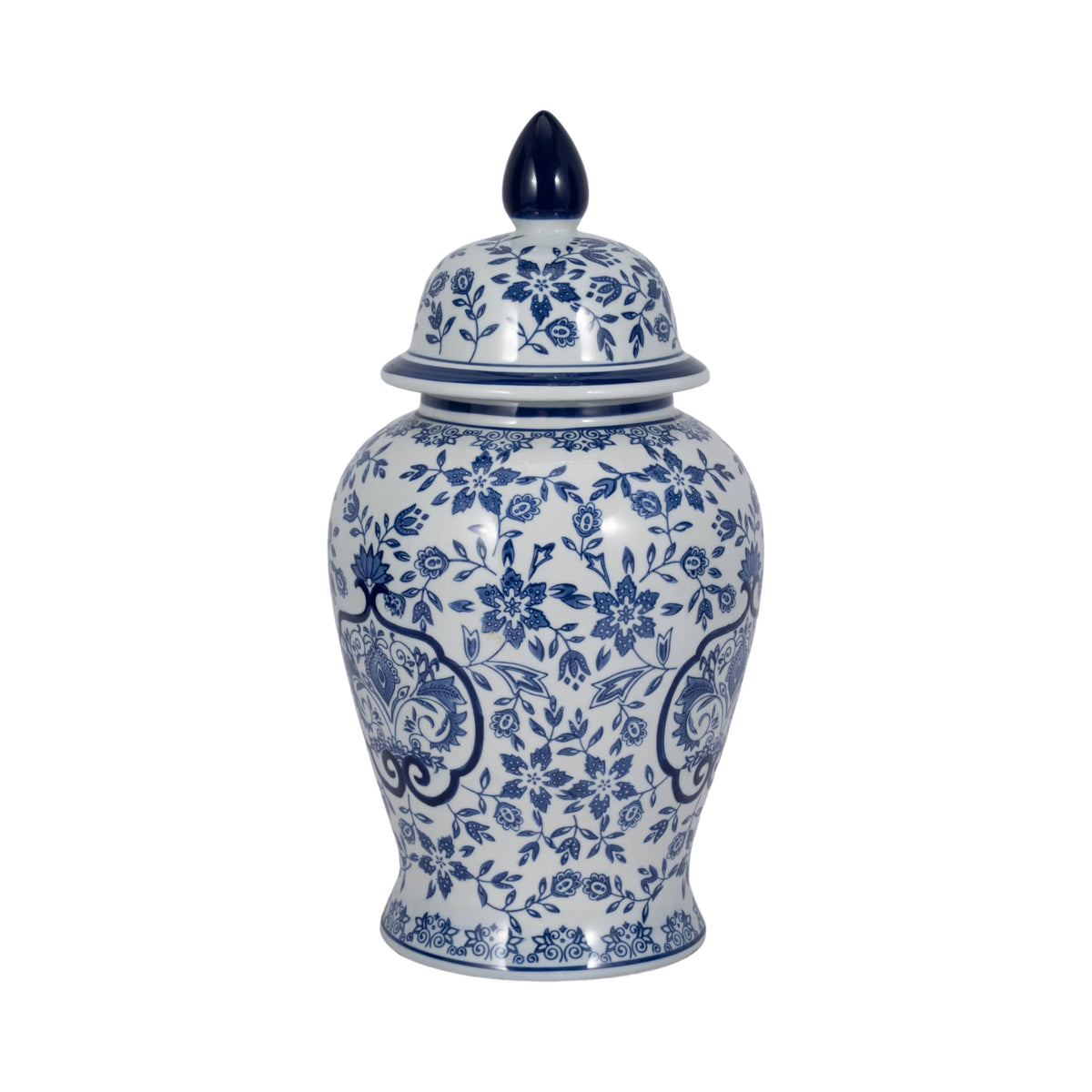 White and Blue Chinoiserie Lidded Jar, Medium