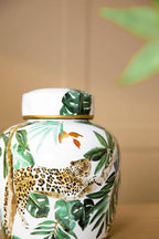 White and Green Leaf Lidded Jar