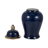 Decorative Jar - Navy/Gold Ceramic Glossy With Lid, 18 in.