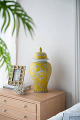 D10x19.5" Yellow and White Plum Blossom Ginger Jar