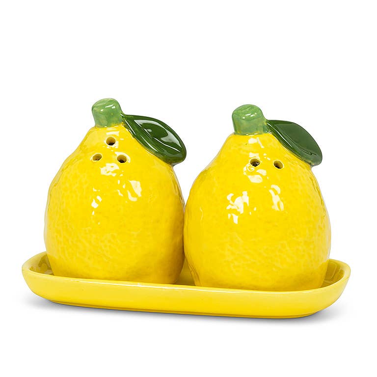 Lemon Ceramic Salt & Pepper Shakers with Tray