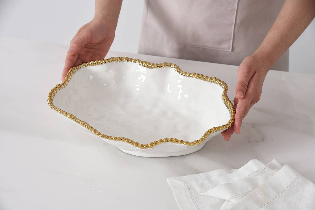 Golden Salerno White and Gold Serving Bowl