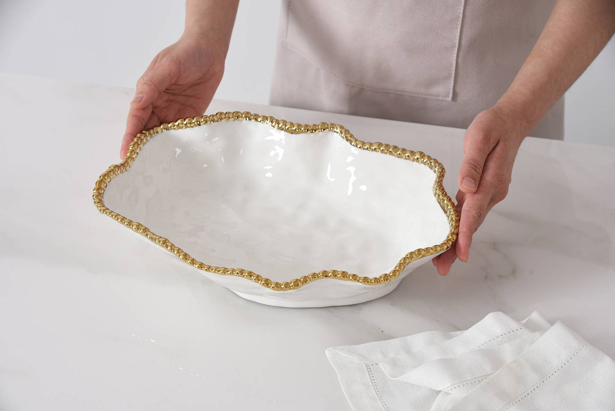 Golden Salerno White and Gold Serving Bowl