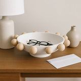 Decorative Bowl - White Wood/Metal Round Large Knobs, 13 in.