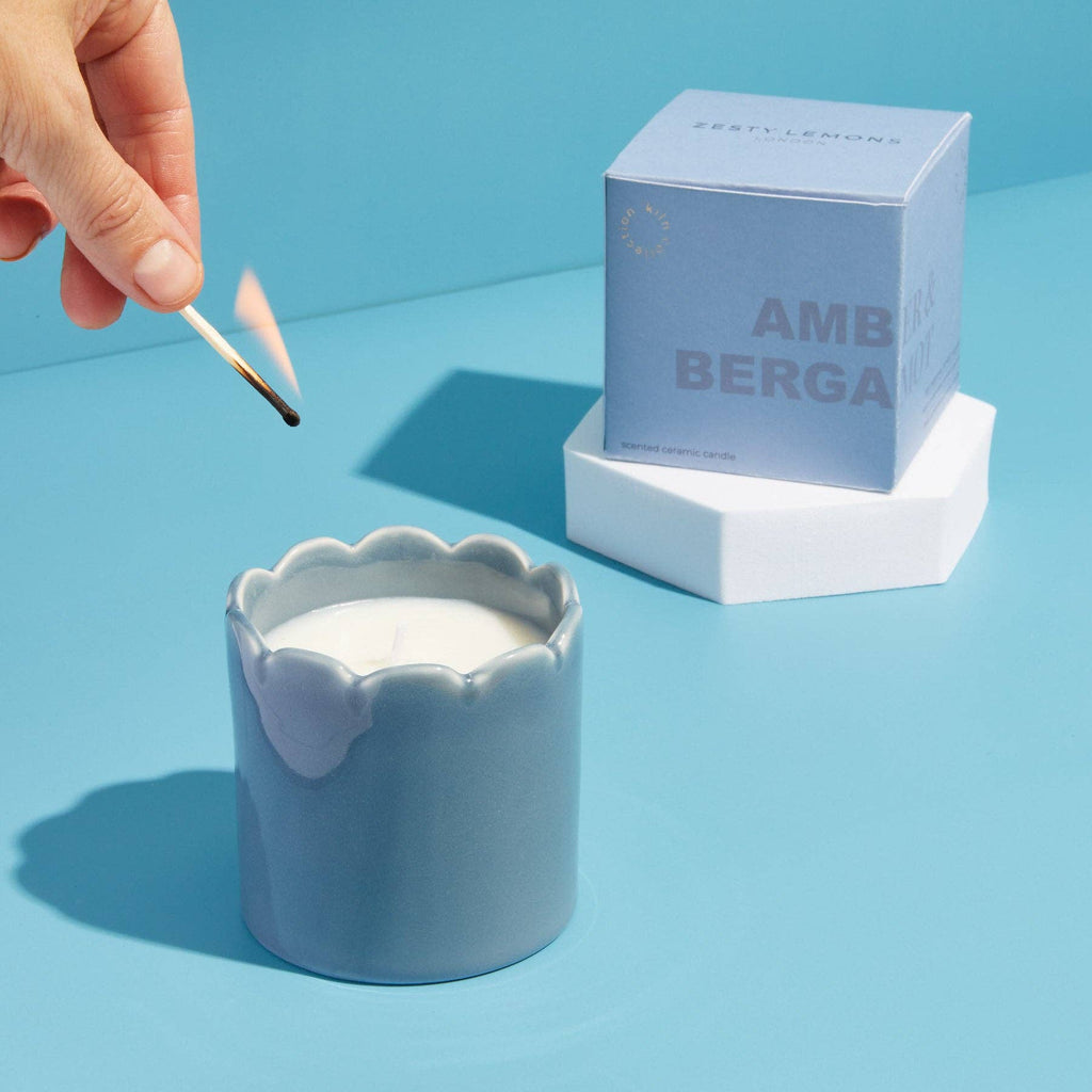 Contemporary Kiln Scalloped Candle, Sky Blue