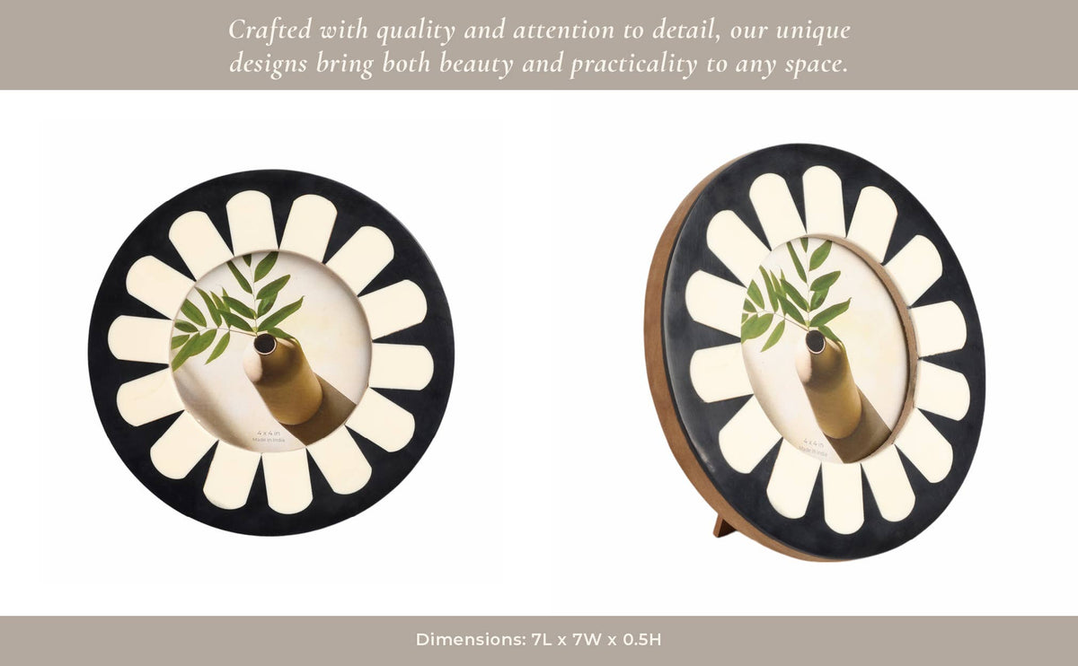 Black and Ivory Flower Round Picture Frame
