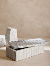 Cuba Ribbed Onyx Decorative Box: Fossil Gray Travertine