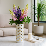 Decorative Vase - White/Gold Ceramic Raised Rectangular,15in