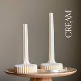 Elegant Soy Vase Candle: Sculptural Striped Column Candle: Cream / Small