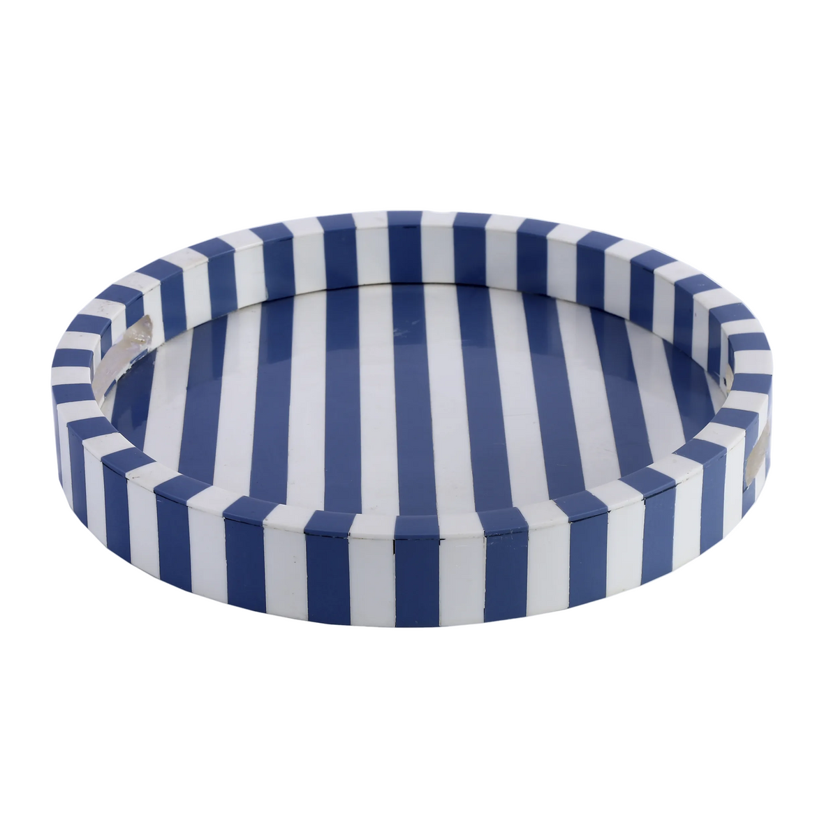 Riviera Blue and White Round Serving Tray, 12 in.