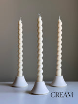 Tall Twisted Soy Wax Taper Candle: Handmade Pastel Decor: Cream