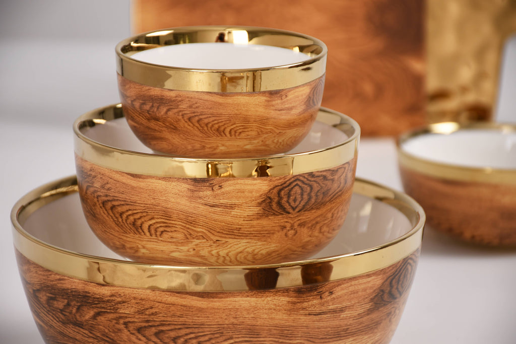 Madera Wood and Gold Large Bowl