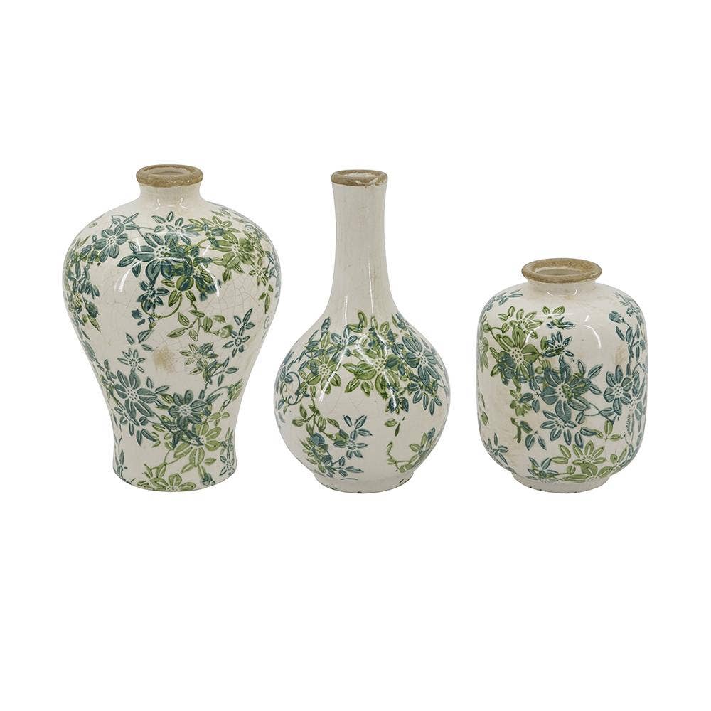 Green Ceramic Vase, Set of 3