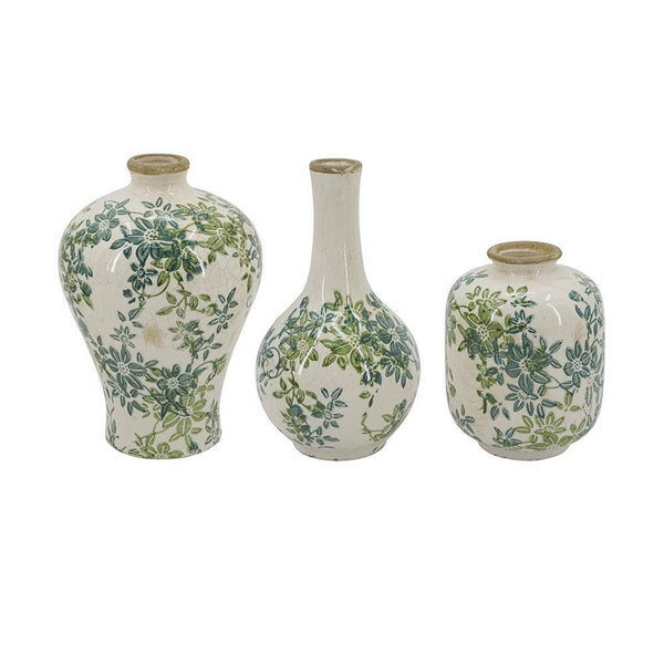 Green Ceramic Vase, Set of 3