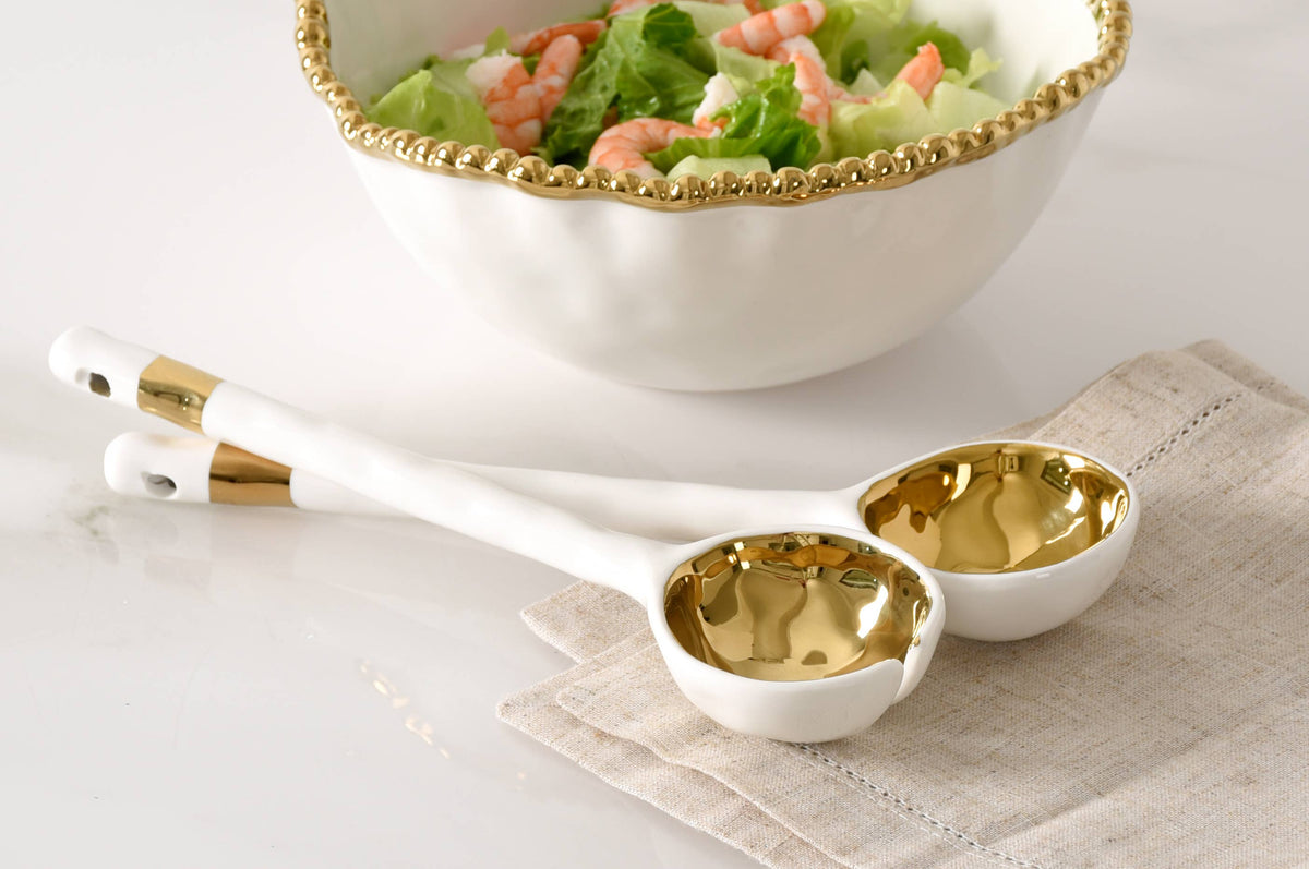Accessories Gold Porcelain Salad Server Set
