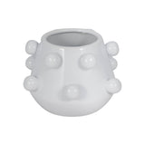 Plant Pot - White Ceramic Round Glossy Tapered Bubble, 8 in.