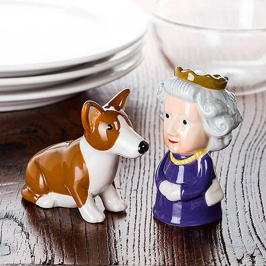 Queen and Corgi Salt and Pepper Shakers, 3.5 in.