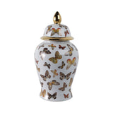 Decorative Jar- White/Gold Ceramic Tall Butterflies, 18 in.