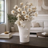 Decorative Vase - White Ceramic Handmade Ruffled Edge, 15 in