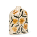 Yellow Floral Ceramic Flat Vase, Medium