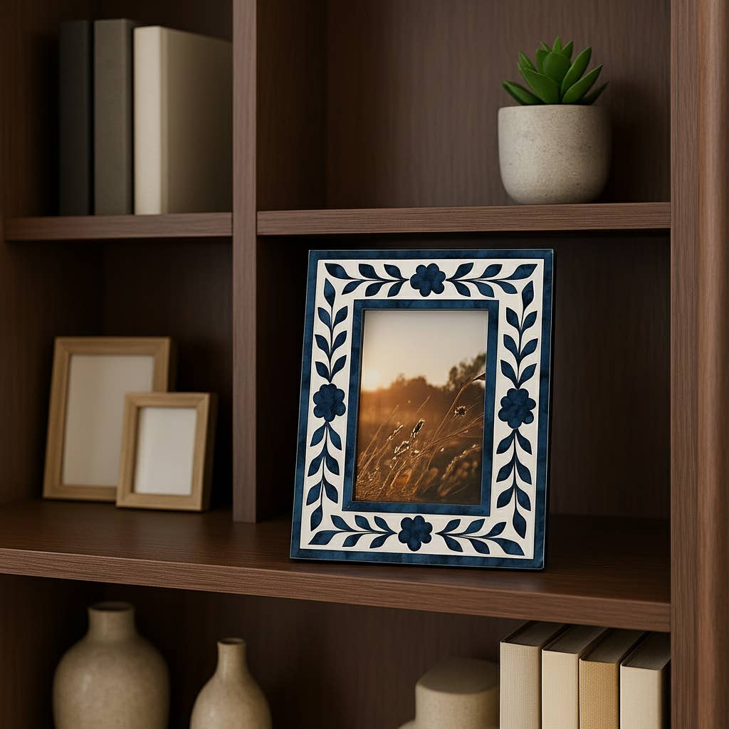 Blue Floral Petal Picture Frame, 4x6