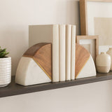 Bookends Set of 2 - White Marble Wood and Brass, 5 in.