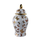 White and Gold Butterfly Lidded Jar, Large