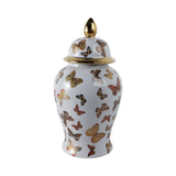 Decorative Jar- White/Gold Ceramic Tall Butterflies, 18 in.