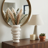 Decorative Vase - White Ceramic Wavy Stacked Ripple, 12 in.
