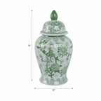 Green Bird and Flower Tall Lidded Jar