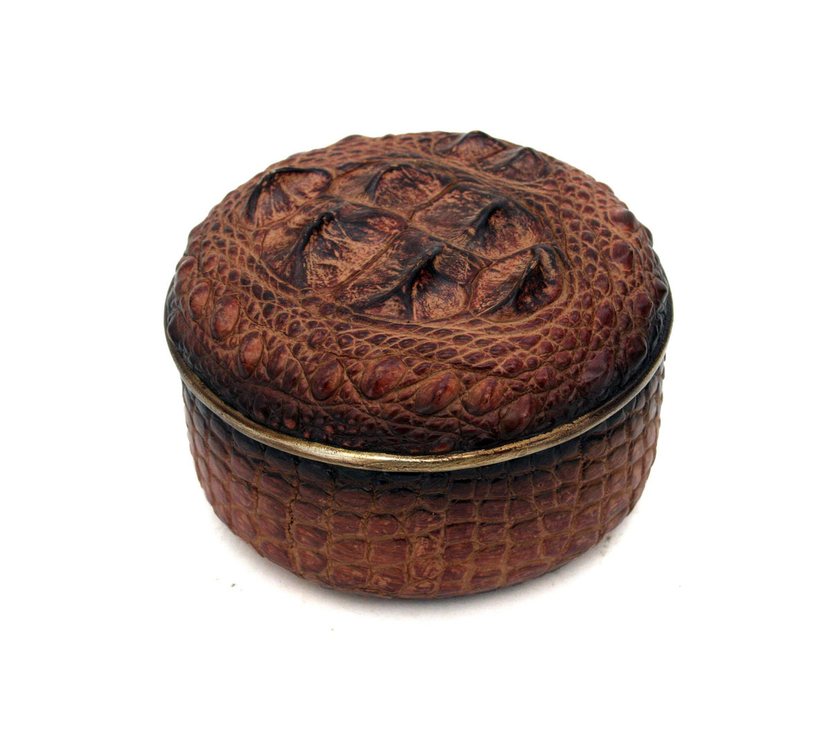Brown Crocodile Skin Round Box