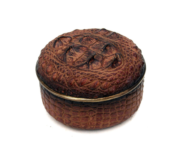 Brown Crocodile Skin Round Box