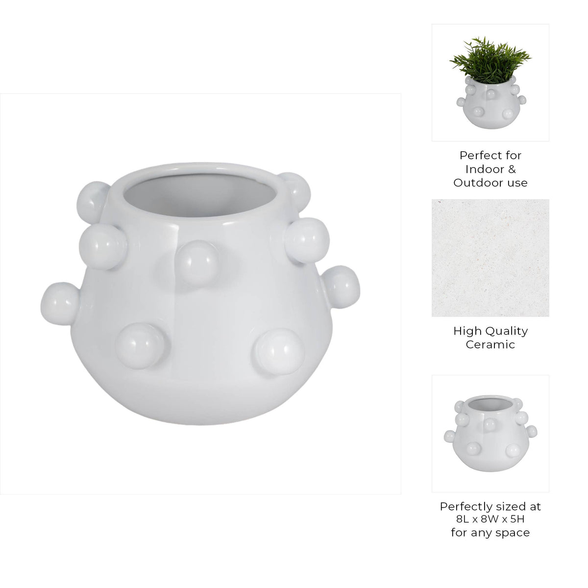 White Glossy Tapered Round Planter