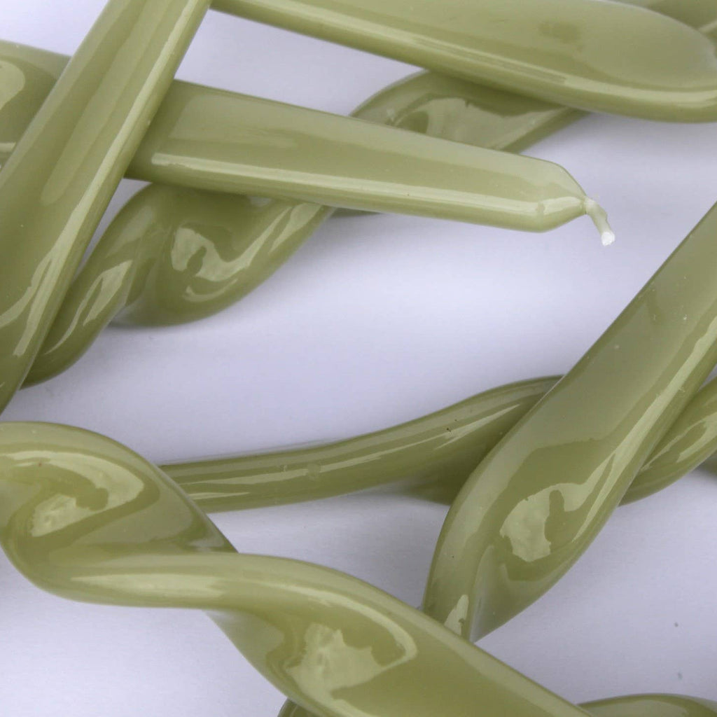 Leaf Green Twist Taper Candles, Set of 3