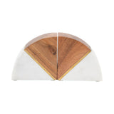 Bookends Set of 2 - White Marble Wood and Brass, 5 in.