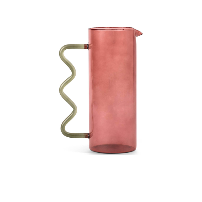 Rust & Green Squiggle Glass Pitcher