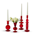 Polly Red Glass Candle Holder with Gold Trim, Set of 2