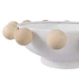 Decorative Bowl - White Wood/Metal Round Large Knobs, 13 in.