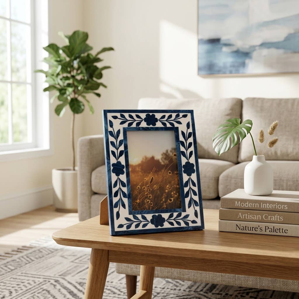 Blue Floral Petal Picture Frame, 4x6