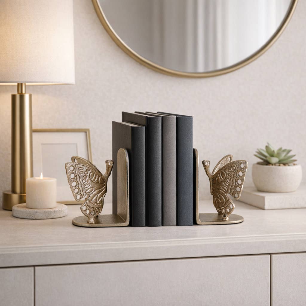 Gold Butterfly Bookends, Set of 2