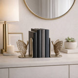 Bookends Set of 2 - Gold Metal Decorative Butterfly, 6 in.