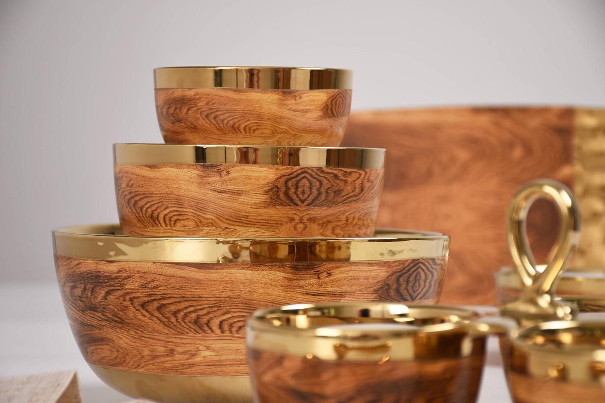 Madera Wood and Gold Medium Footed Bowl