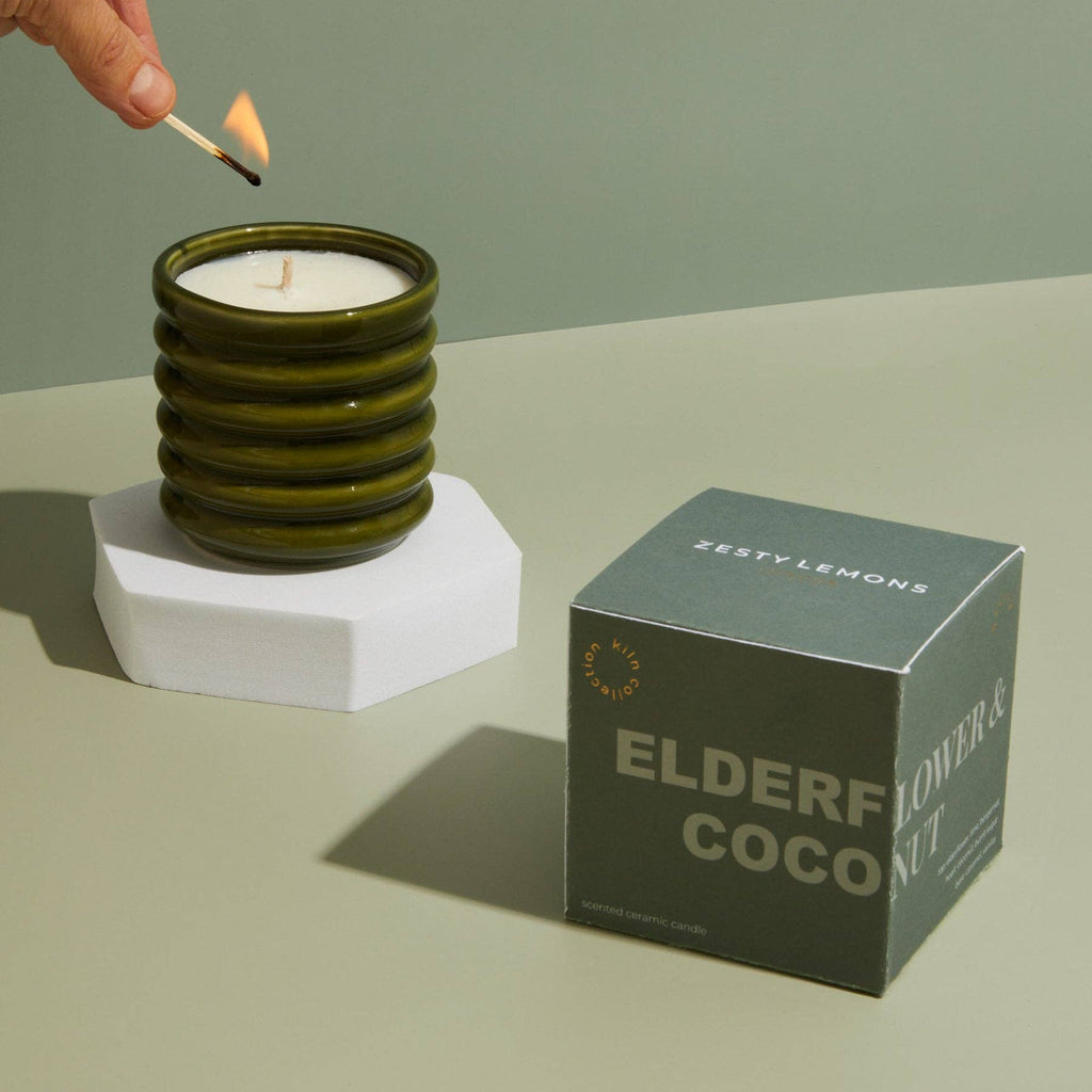 Contemporary Kiln Scalloped Candle, Olive - Elderflower