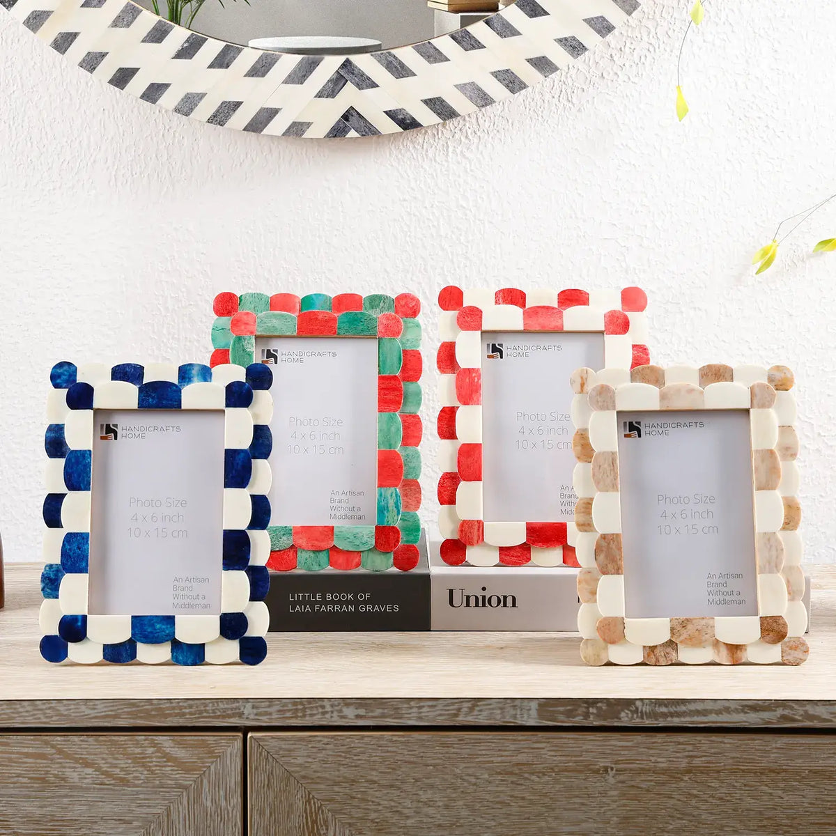 Scalloped Bone Inlay Frame, Blue and White, 5x7